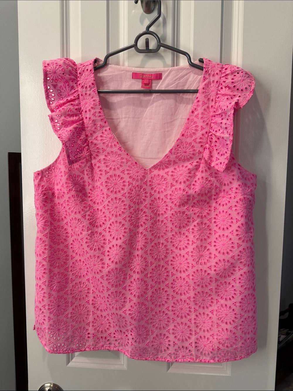 Lilly Pulitzer Pink Eyelet V-Neck Ruffle Strap Camisole